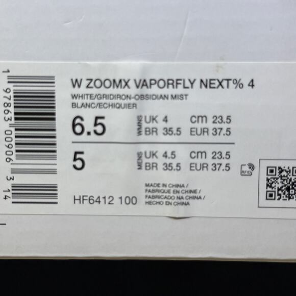 Nike Zoomx Vaporfly Next% 4 White-Gridiron-Obsidian Womens Sz 6.5 [HF6412-100] - Picture 10 of 10